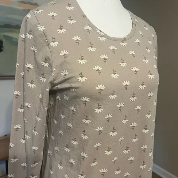 Gudrun Sjödén Daisy Long Sleeve Top Lagenlook Cotton Stretch Beige Floral S - Picture 3 of 12